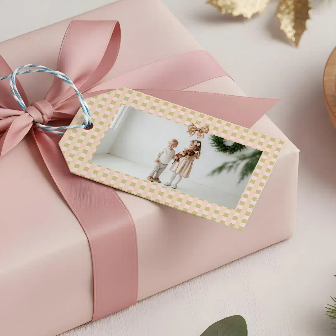 Dachshund Dog Christmas Checkered Sweater Photo Gift Tags