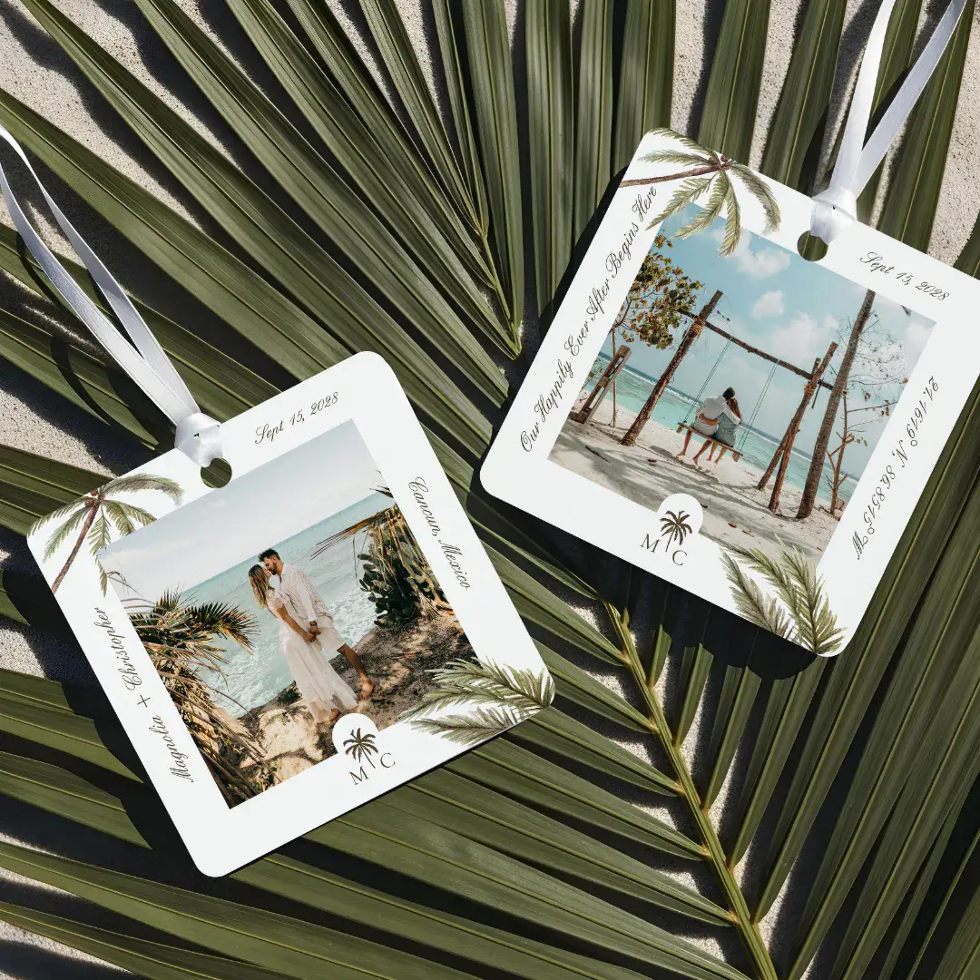 Destination Wedding Honeymoon Tropical Palm Photo Metal Ornament