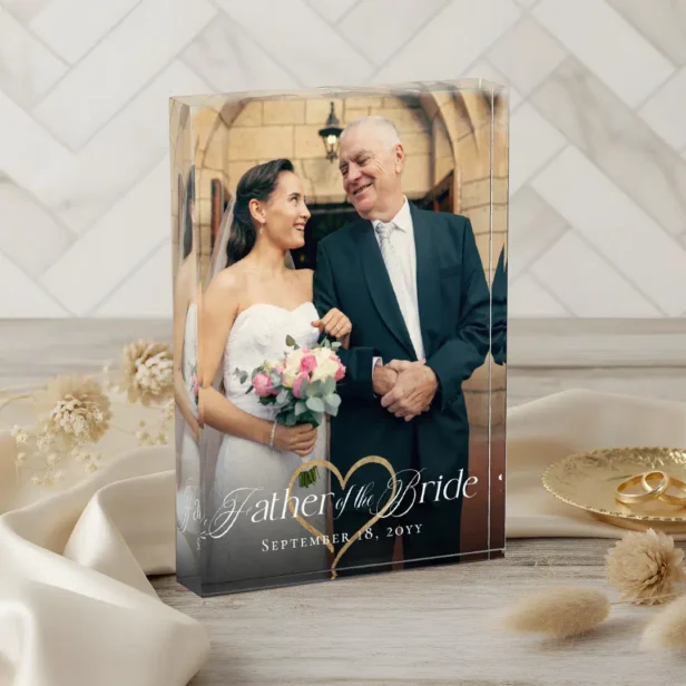 Elegant Gold Heart Father of the Bride Keepsake Photo Block