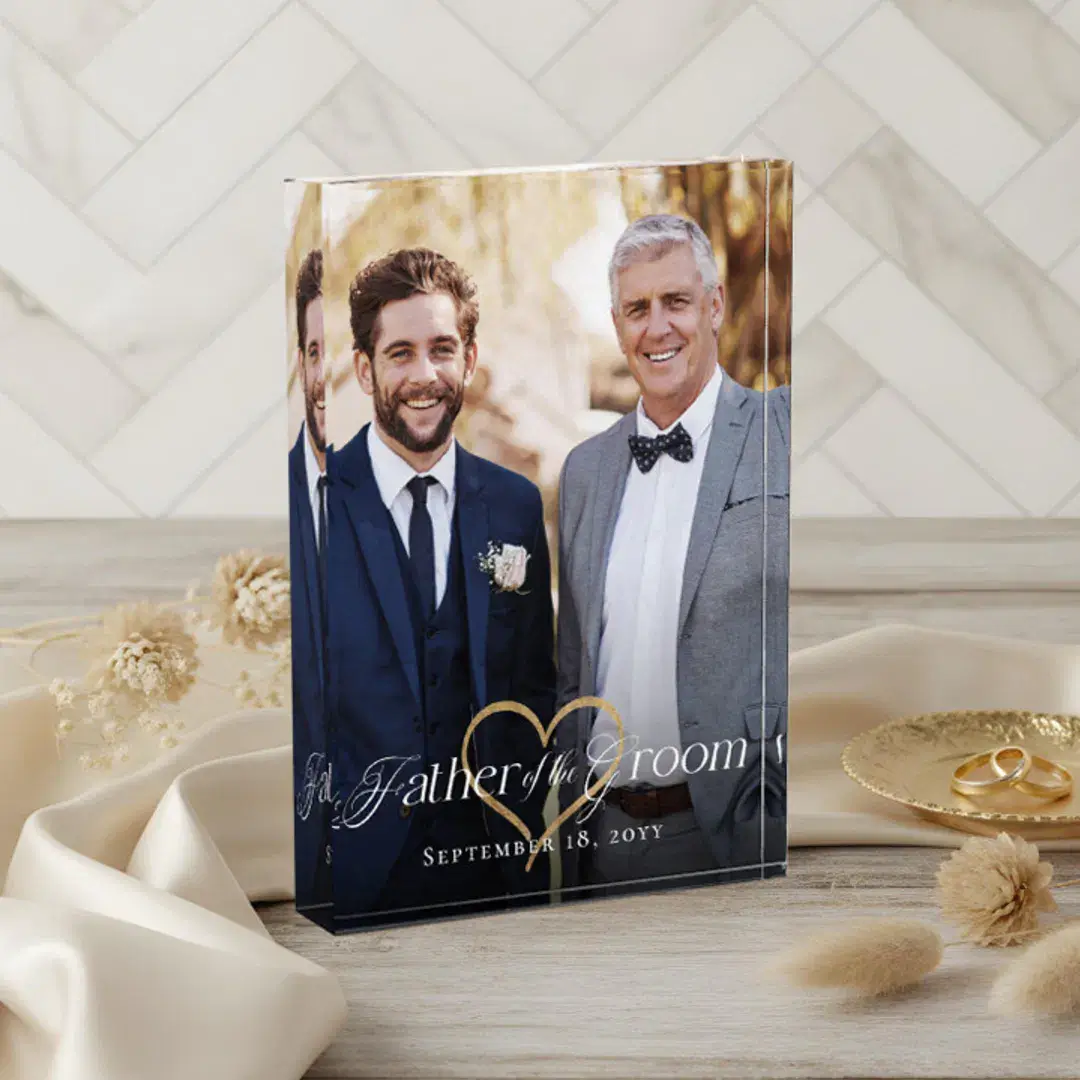 Elegant Gold Heart Father of the Groom Keepsake Photo Block