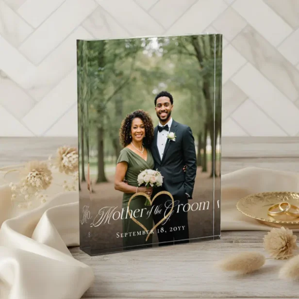 Elegant Gold Heart Mother of the Groom Keepsake Photo Block