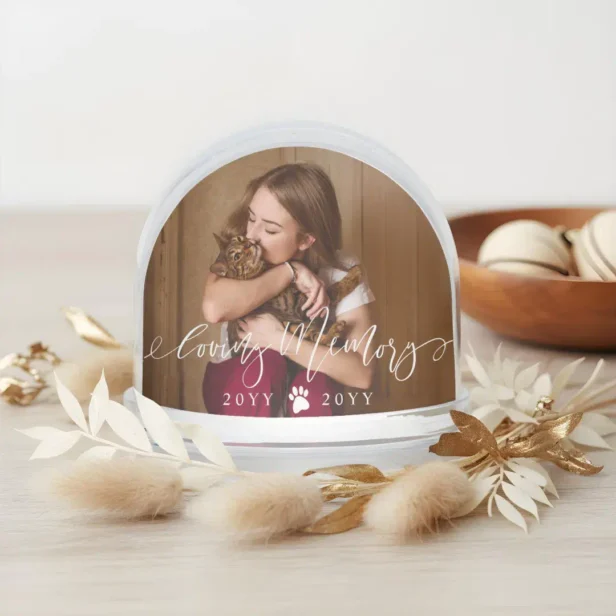 Elegant Loving Memory Cat Pet Name Photo Memorial Snow Globe