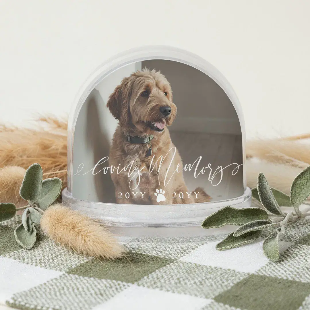 Elegant Loving Memory Dog Pet Name Photo Memorial Snow Globe