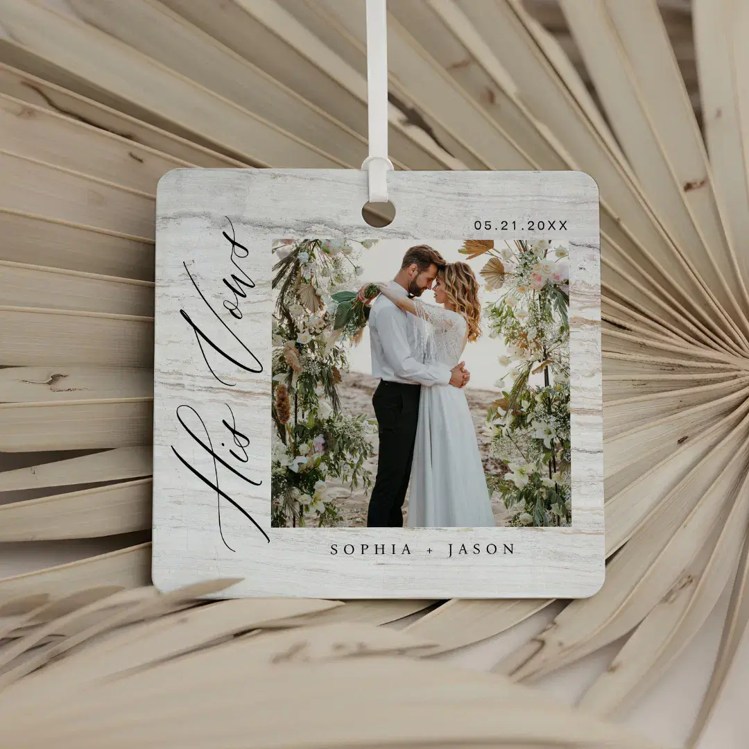 Elegant Minimal Wedding His Vows Couples Photos Metal Ornament