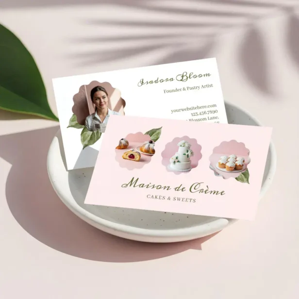 Elegant Modern Pastry Chef Bakery 3 Photo Collage Business Card