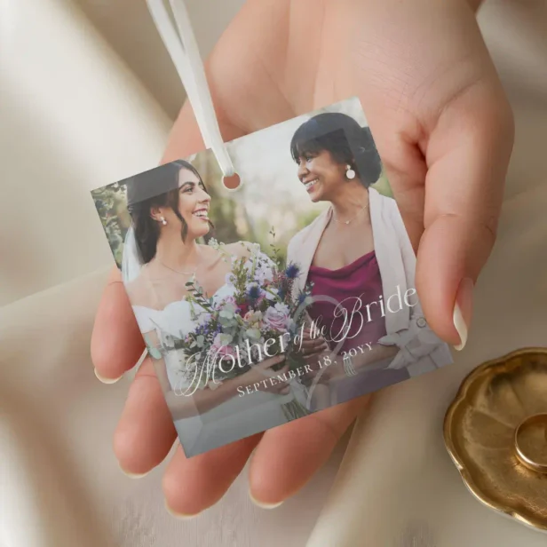 Elegant Script Mother of the Bride Photo Keepsake Glass Ornament