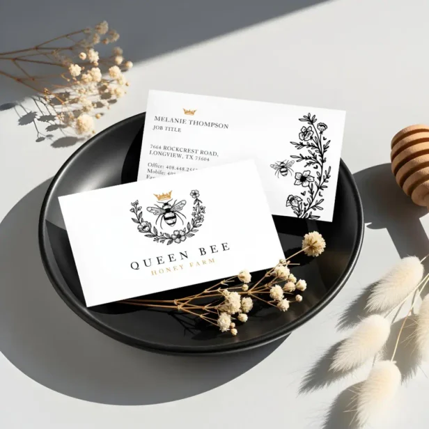 Elegant Vintage Honey Queen Bee Black & White Business Card