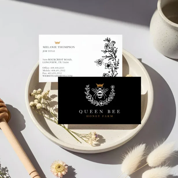 Elegant Vintage Honey Queen Bee Black & White Business Card