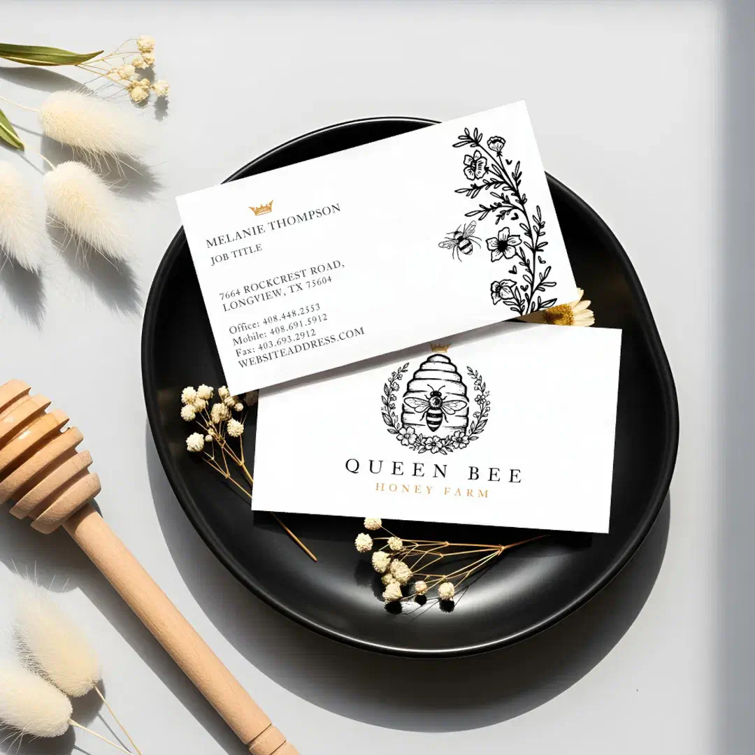 Elegant Vintage Honey Queen Beehive Floral Wreath White Business Card