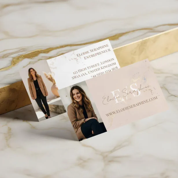 Gold Marble Luxury Script Monogram Minimal Elegant Business Card