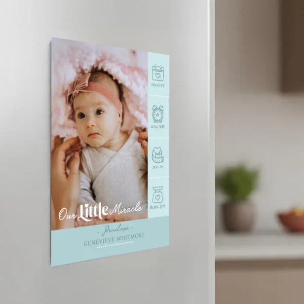 Little Miracle Birth Stats Photo Baby Green Announcement Magnet