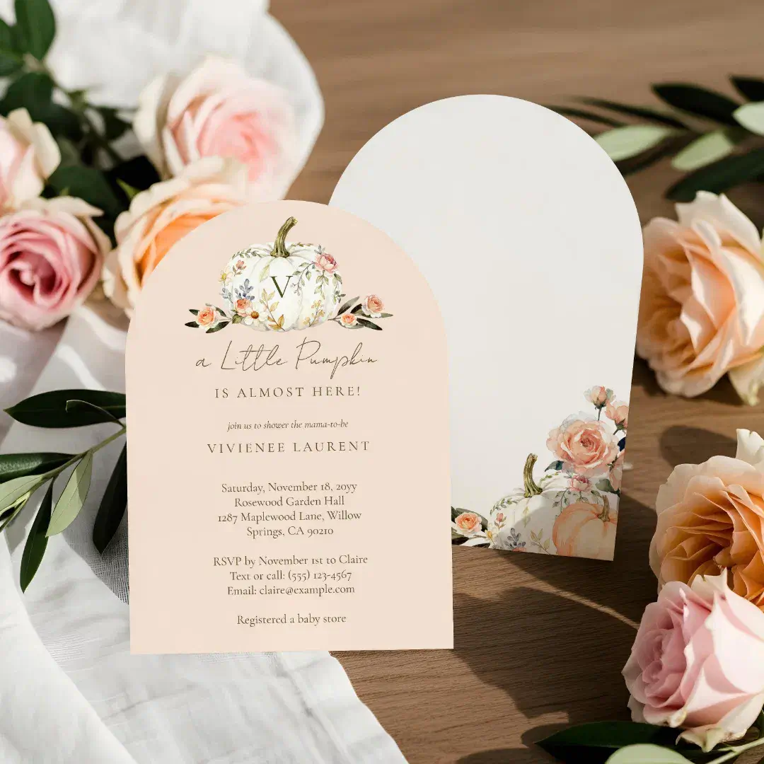 Little Pumpkin on the Way Pink Floral Baby Shower Arch Invitation