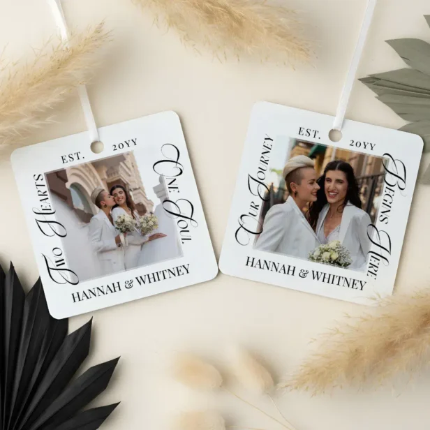 Married Couples Photo Two Hearts One Soul Keepsake Metal Ornament