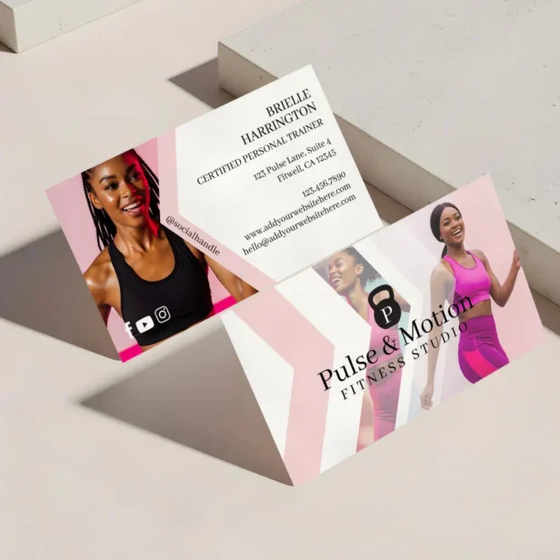 Modern Sporty Fitness Kettlebell Monogram Photos Business Card
