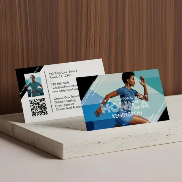 Modern Trendy Fitness Personal Trainer Photo Business Card