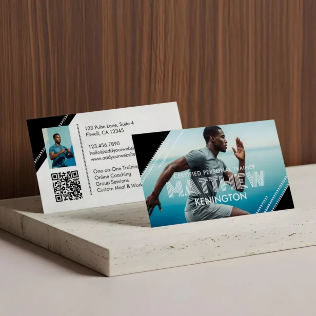 Modern Trendy Fitness Personal Trainer Photo Business Card