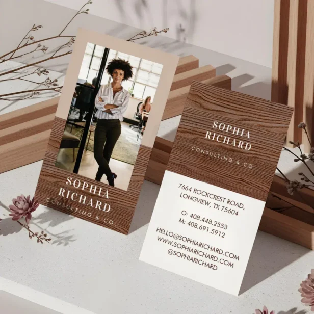 Modern Woodgrain Professional Business Photo Business Card