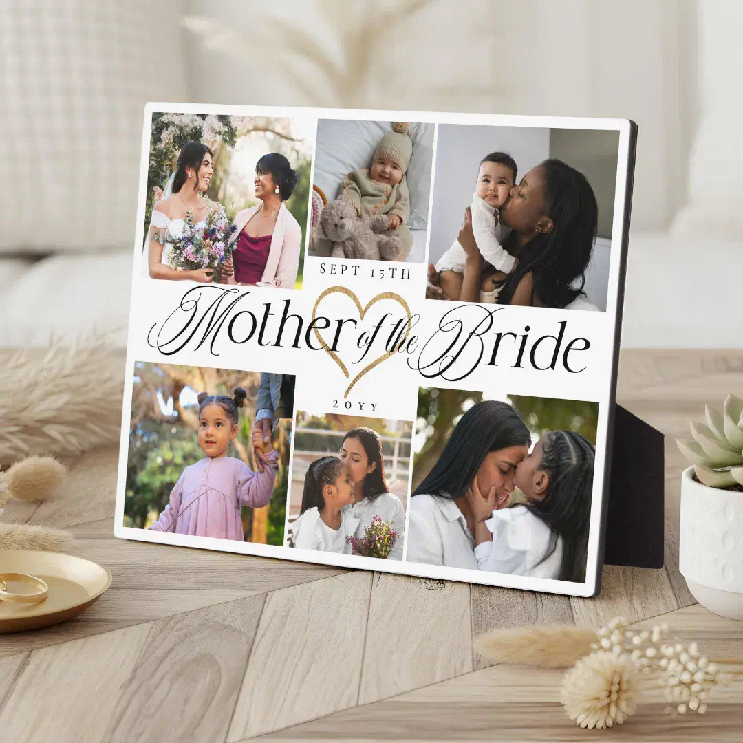 Mother of the Bride Heart Then Now Photo Collage Plaque