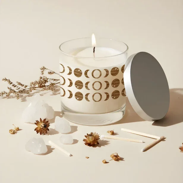 Mystic Celestial Elegance Gold Lunar Moon Pattern Scented Candle