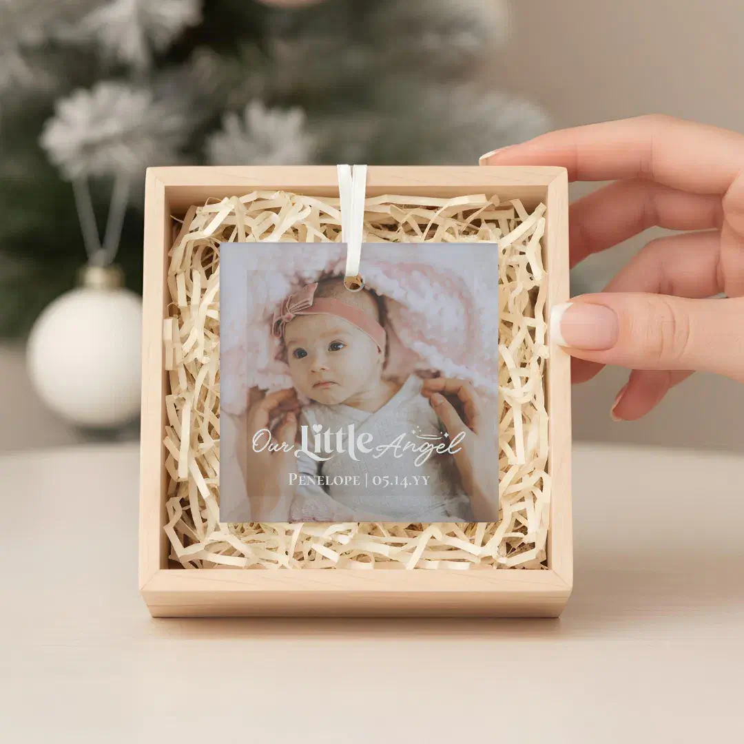 Our Little Miracle Newborn Baby Photo Grid Collage Glass Ornament