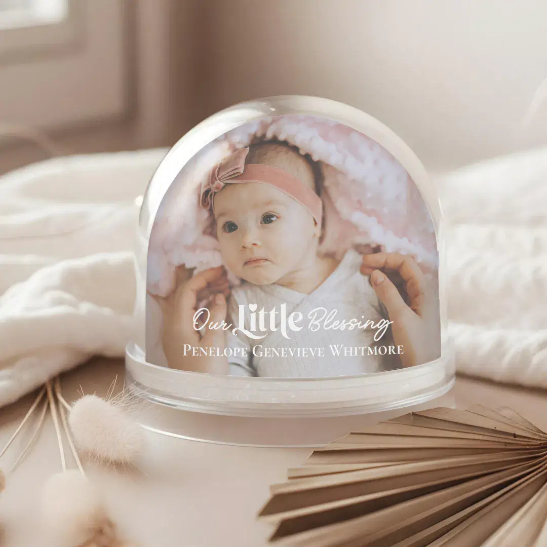 Our Little Blessing Baby Birth Stat Photo Keepsake Snow Globe