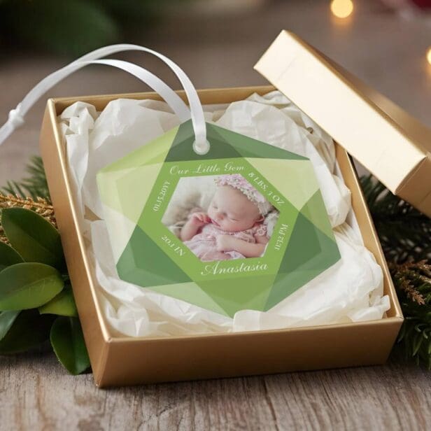 Our Little Gem August Birthstone Baby Birth Stats Glass Ornament