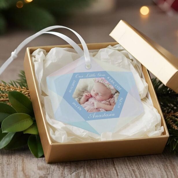 Our Little Gem June Birthstone Baby Birth Stats Glass Ornament