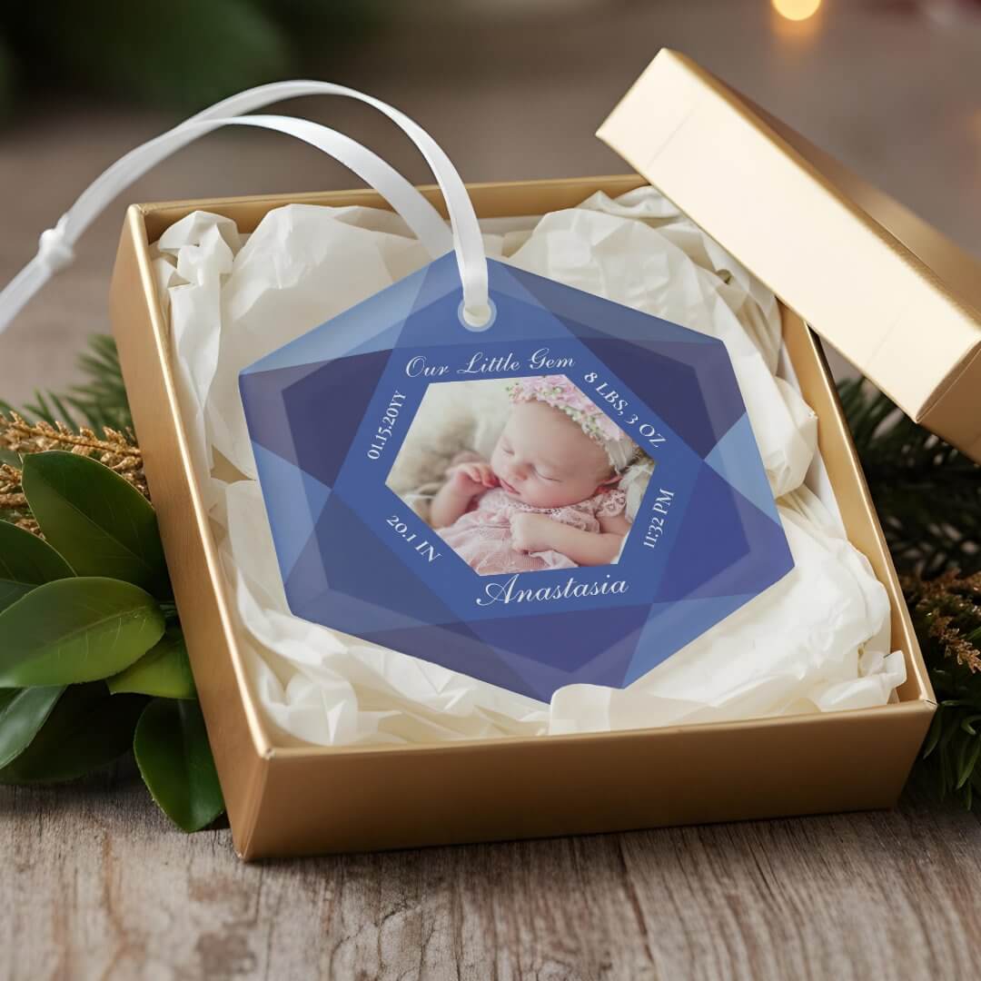 Our Little Gem September Birthstone Baby Birth Glass Ornament