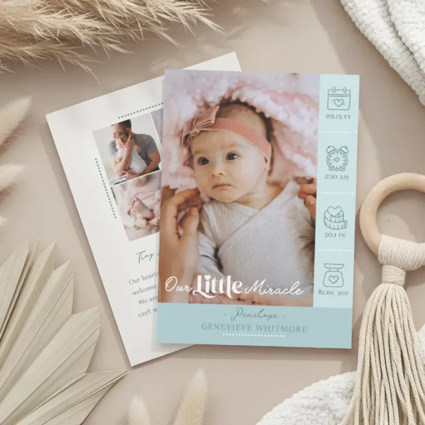Our Little Miracle Baby Birth Stats Newborn Photos Green Announcement Card