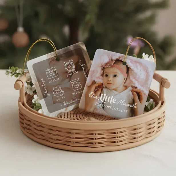 Our Little Miracle Baby Birth Stats Photo Keepsake Ceramic Ornament