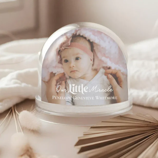 Our Little Miracle Baby Birth Stats Photo Keepsake Snow Globe