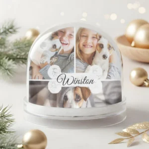 Pet Photo Collage Dog Bone Pet Name Sweet keepsake Snow Globe
