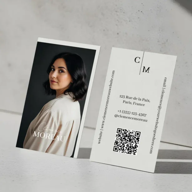 Professional Minimal Elegant Modern Photo QR Code Business Card