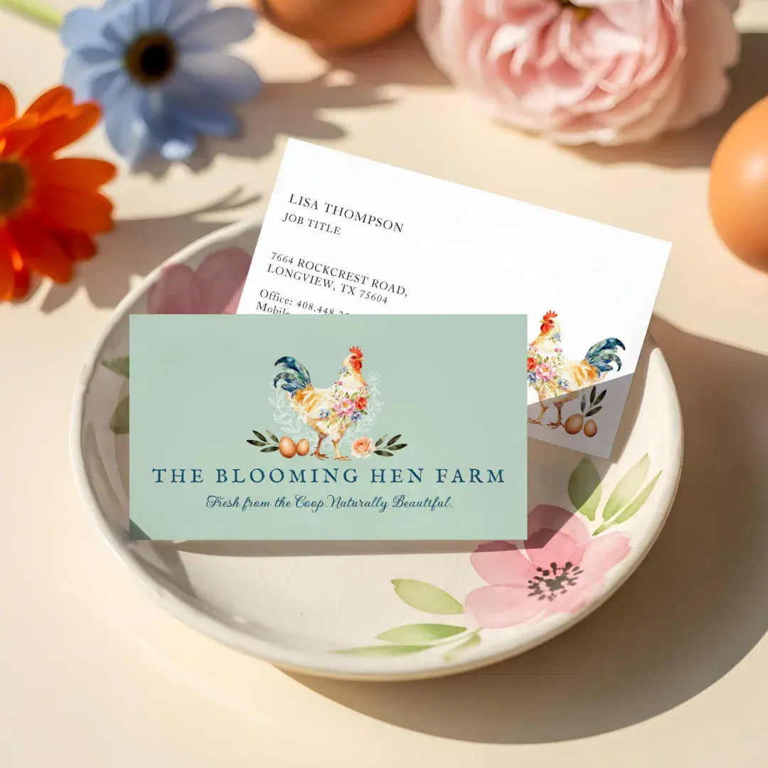Rustic Farm Watercolor Floral Chicken Hen Egg Business Car