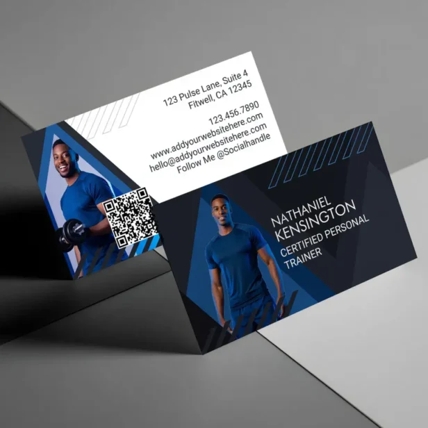 Trendy Sporty Professional Fitness Trainer Photo Business Card