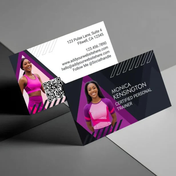 Trendy Sporty Professional Fitness Trainer Photo Business Card