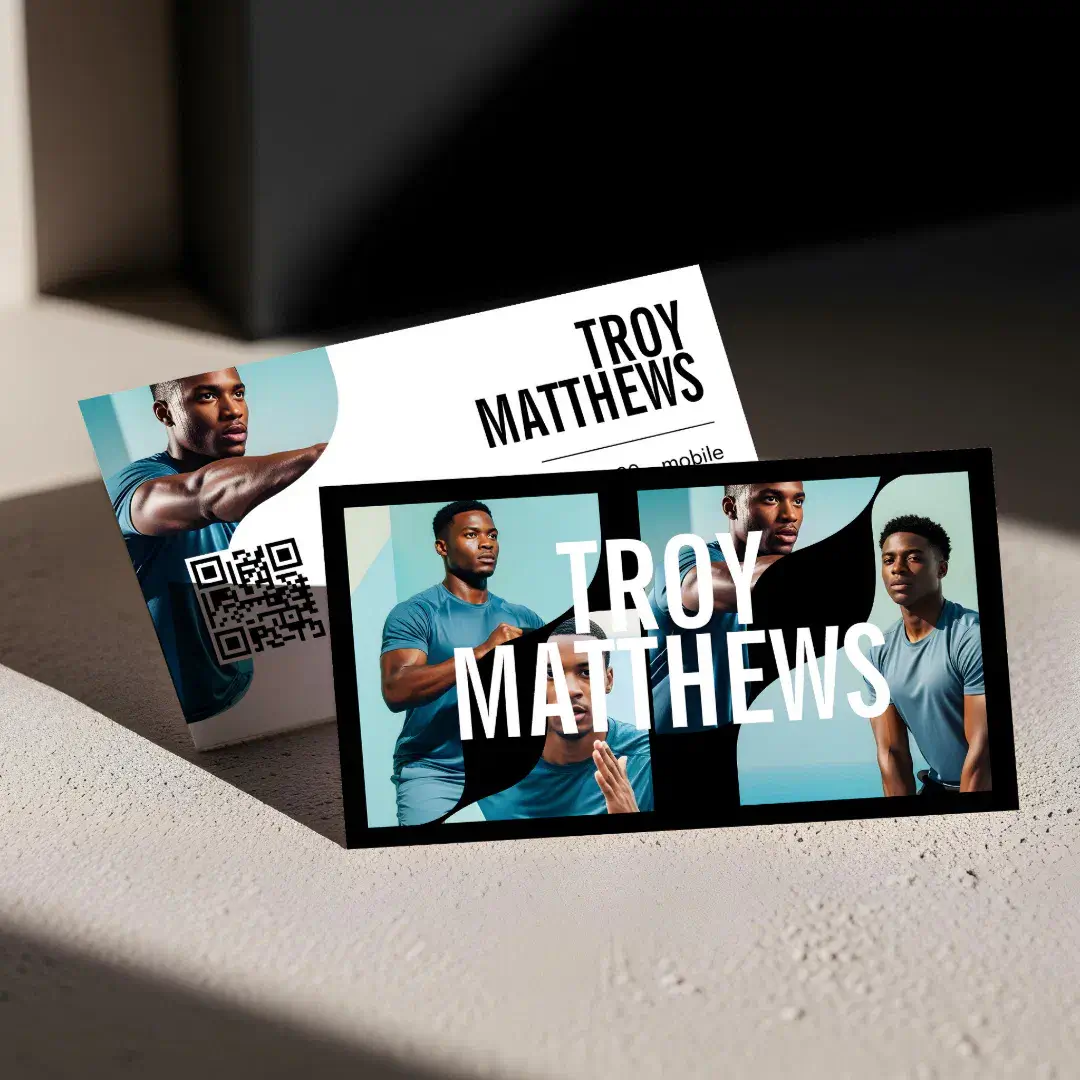 Trendy Wavy Photo Frame Personal Trainer Fitness Black Business Card