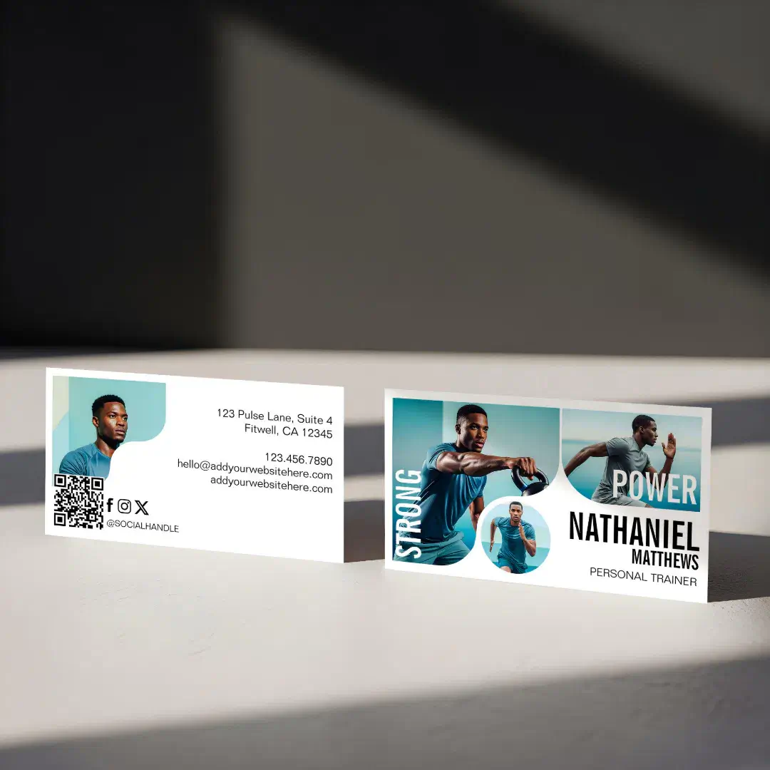 Trendy Wavy Photo Frame Personal Trainer Fitness White Business Card