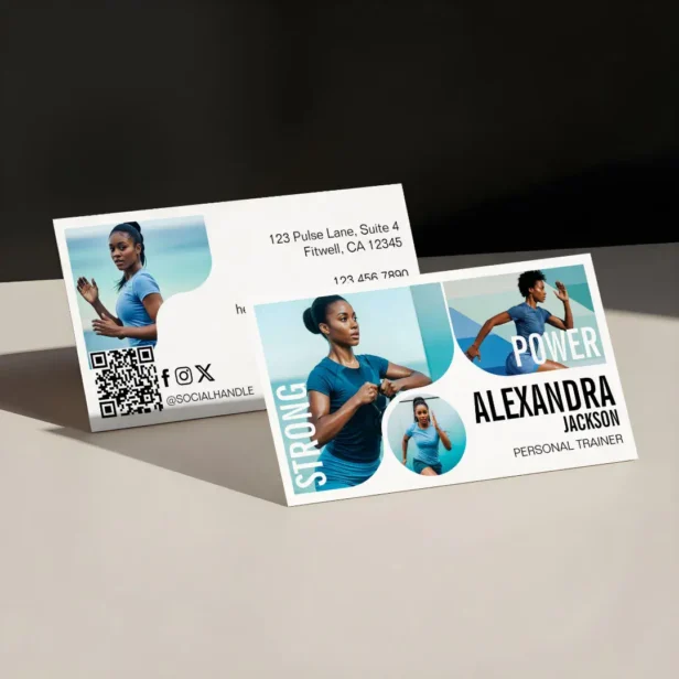 Trendy Wavy Photo Frame Personal Trainer Fitness Business Card