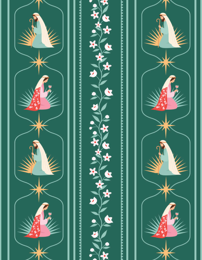 Christmas Religious Bethlehem Mary Joseph Floral Wrapping Paper