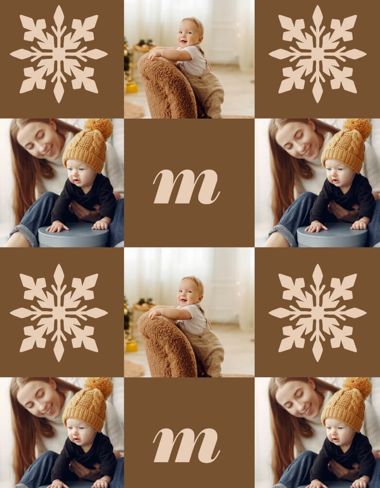 Retro Brown Chequered Pattern Custom Photo Monogram Wrapping Paper