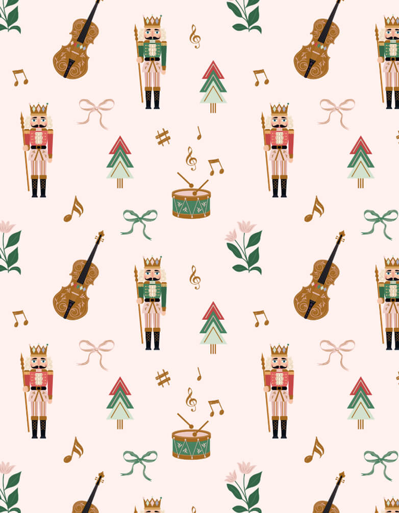 Modern Nutcracker Christmas Bow Ribbon Pattern Wrapping Paper
