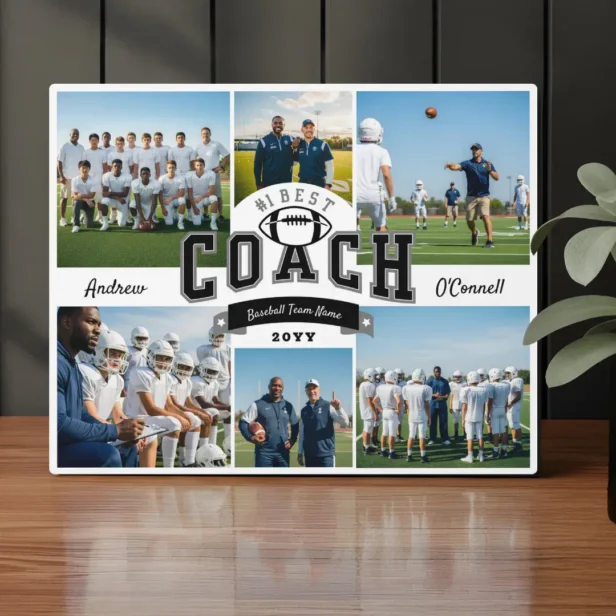 #1 Best Football Coach Photo Appreciation Gift White Plaque