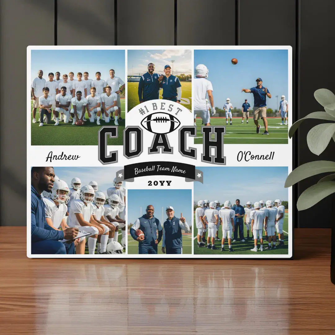 #1 Best Football Coach Photo Appreciation Gift White Plaque