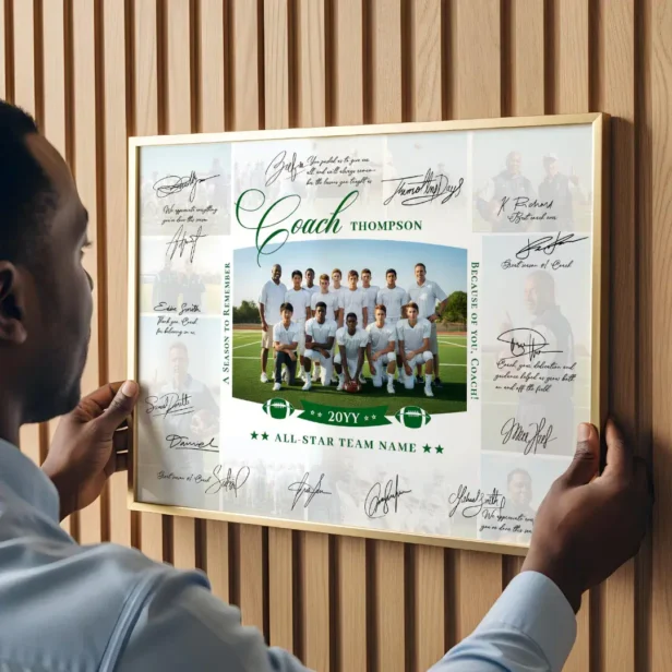 Green Coach Appreciation Collage Football Team Signature Poster