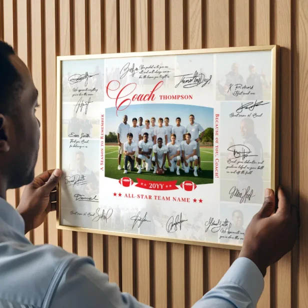 Red Coach Appreciation Collage Football Team Signature Poster