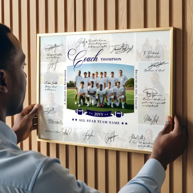 Navy Blue Coach Appreciation Collage Football Team Signature Poster