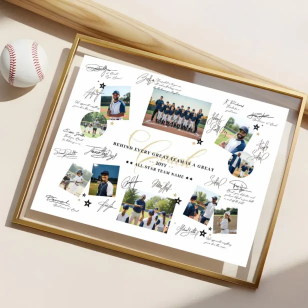 Coach Appreciation Photo Collage Team Signature Horizontal Poster