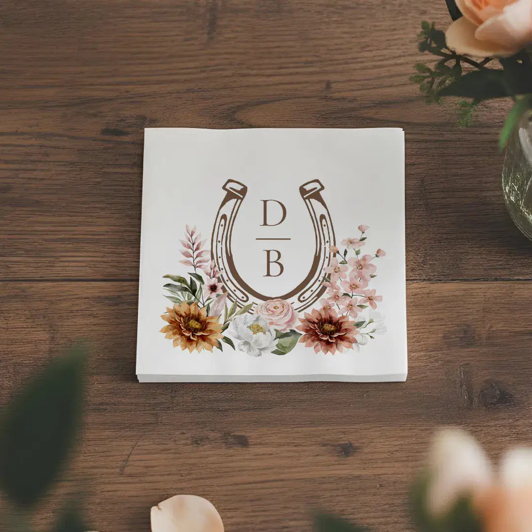 Country Rustic Western Horseshoe Floral Monogram Napkins
