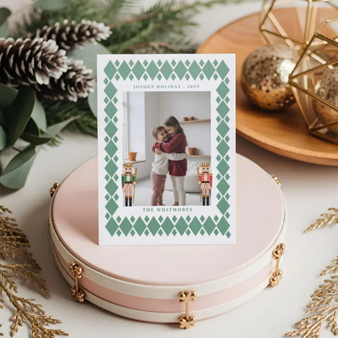 Elegant Festive Modern Nutcracker Ballet Christmas Letterpress Photo Cards
